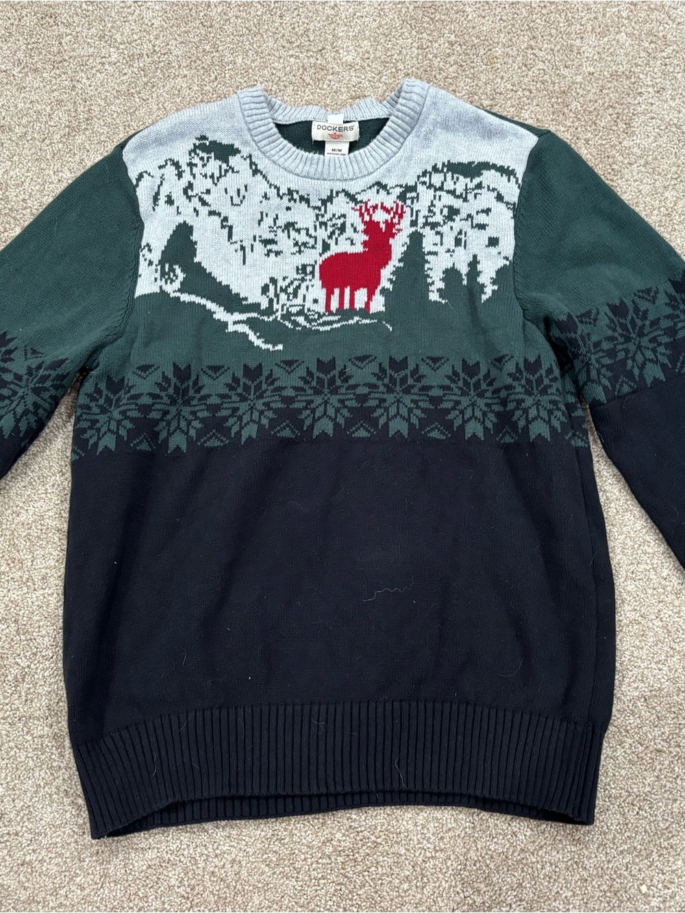 Dockers Green, Black & Red Fair Isle Crewneck Sweater